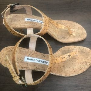 Manolo Blahnik Cork Kitten 🐱 Heel Sandals